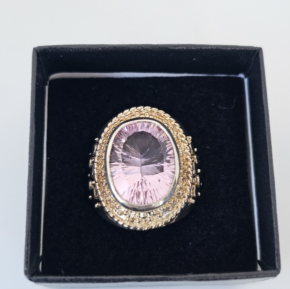 Genuine 9.32 Carat Pink Tourmaline Ring Two Toned Band Sterling Silver Sz 7.5 - Picture 7 of 13